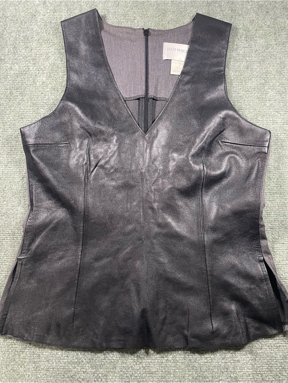 Hugo Buscati Black Leather V-Neck Top